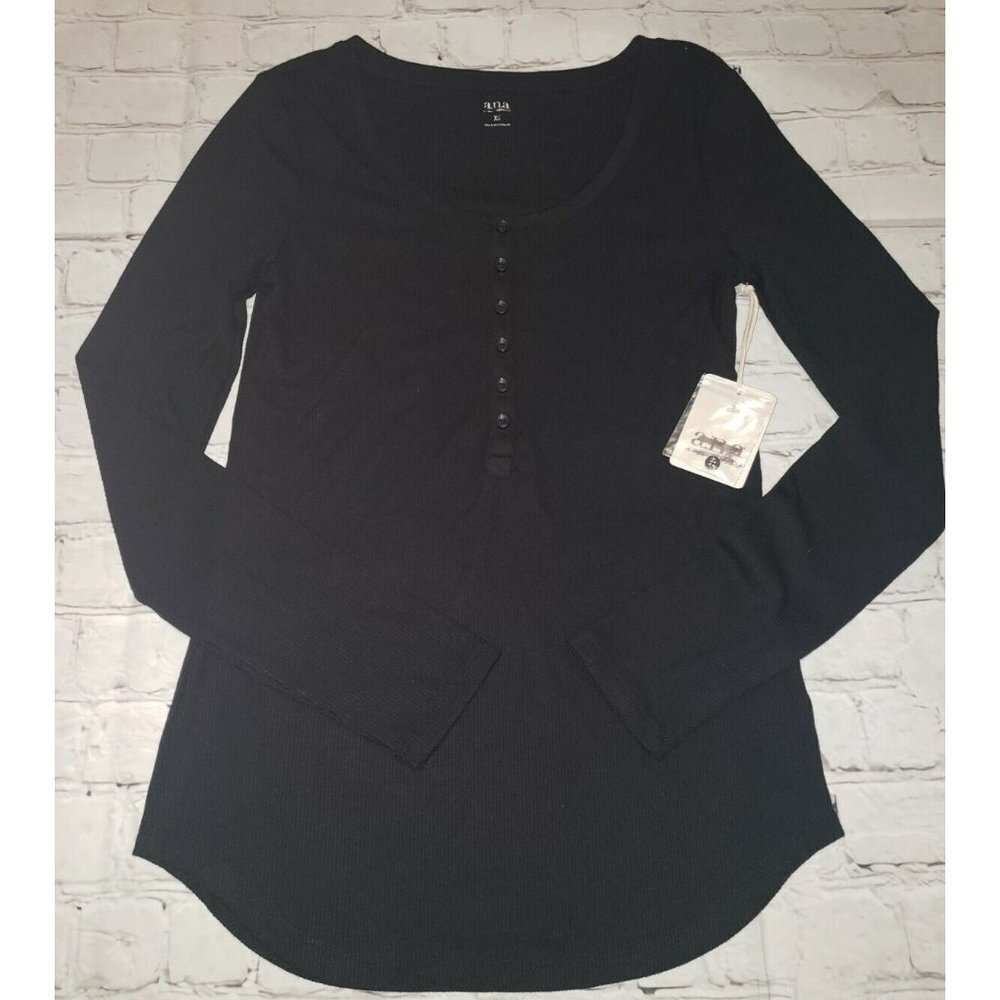 𝅺NWT A.N.A. Women's Size Xs Black Long-Sleeve Ribbed Shirt